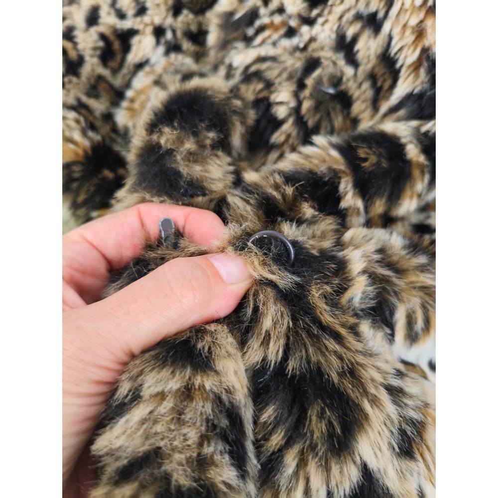 Allen B. Allen Schwartz Leopard Faux Fur Crop Jacket Brown Large Mob Wife - Picture 8 of 8